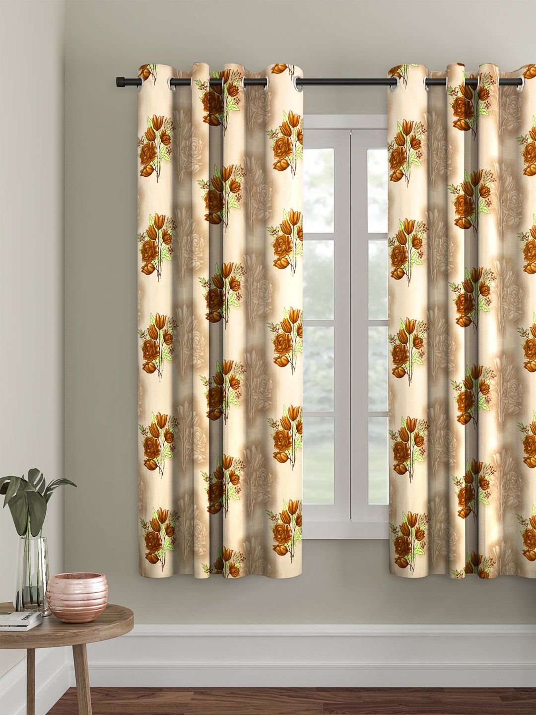 Cortina Beige Single Printed Curtain-image-38