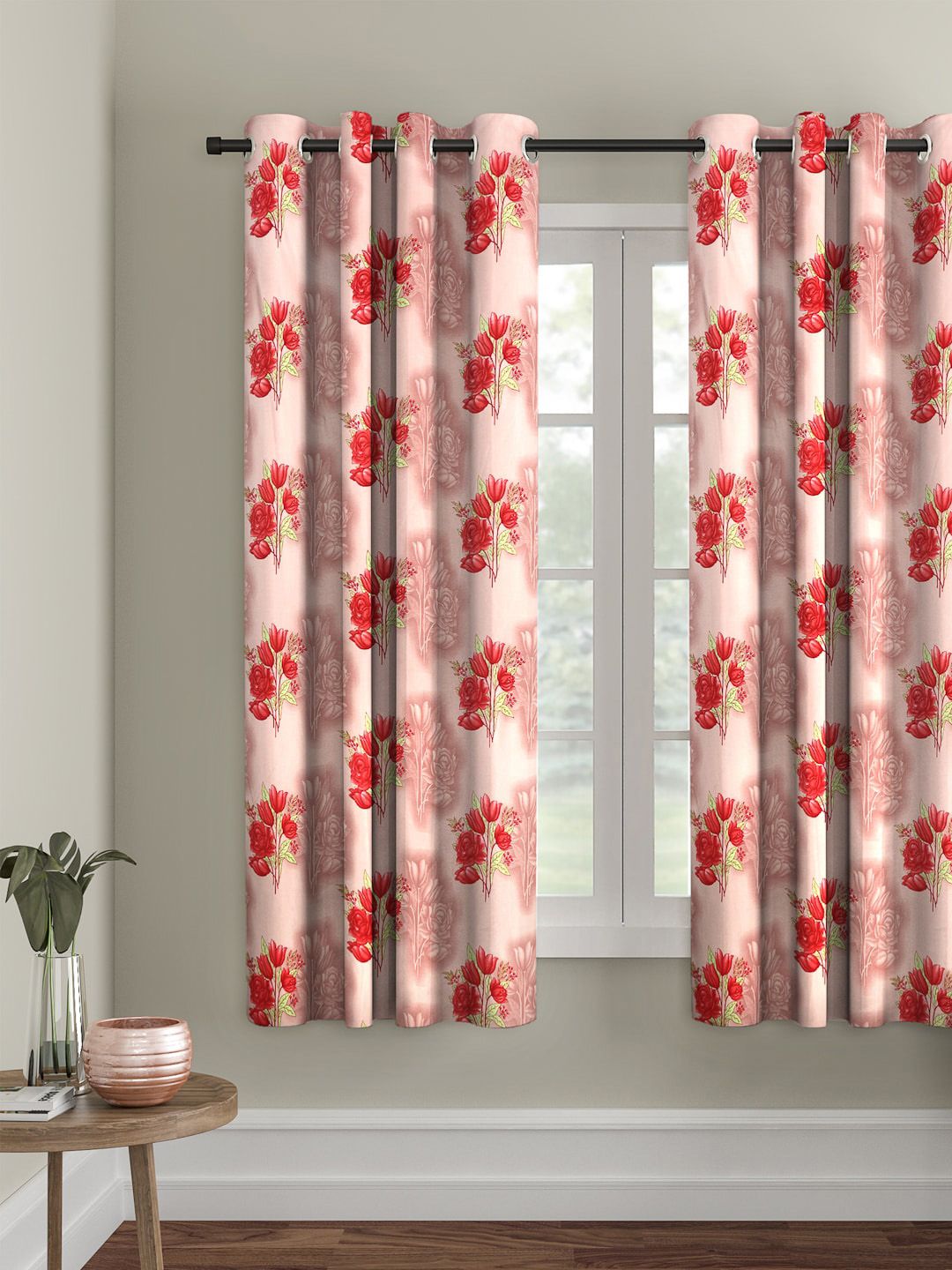 Cortina Pink Floral Printed Single Curtain-picture-42