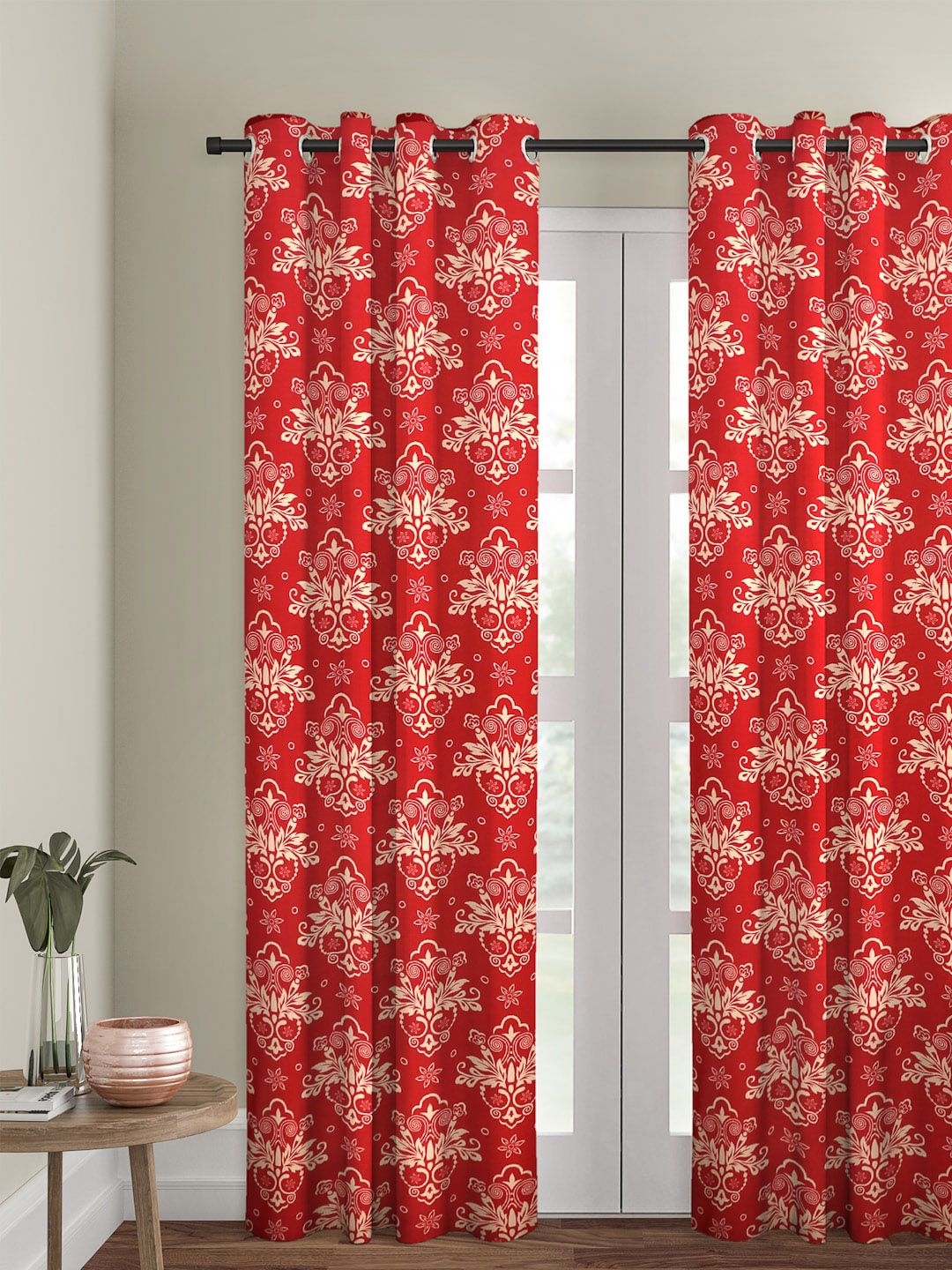 Cortina Red & Beige Single Digital Printed Door Curtain-image-48