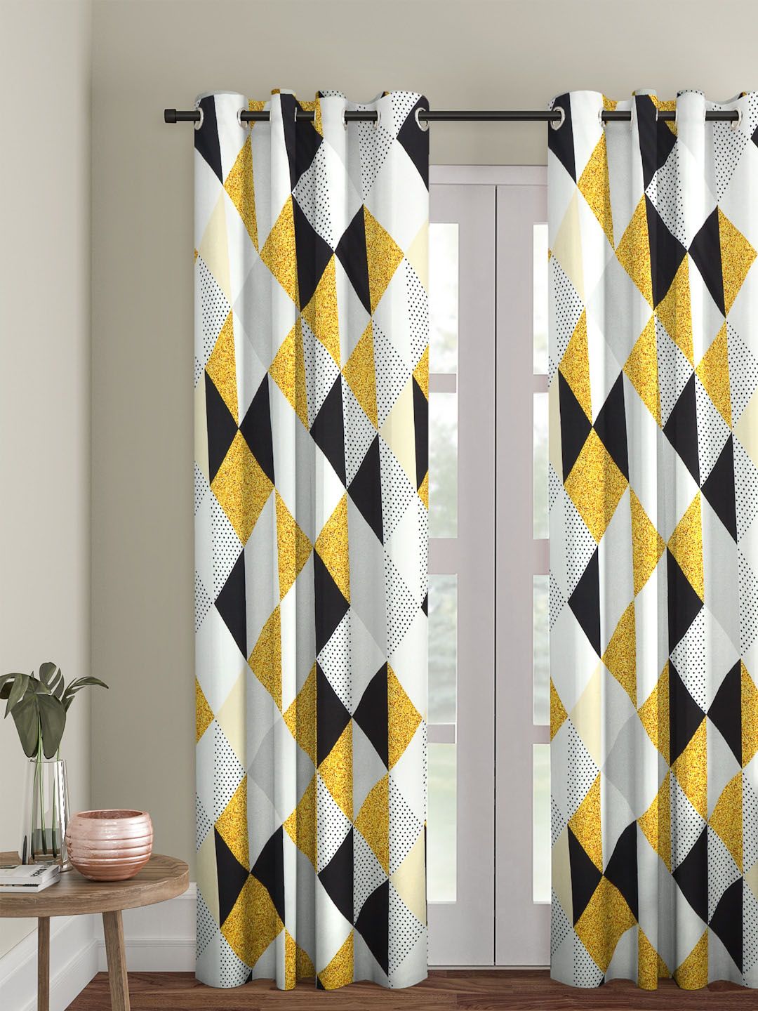 Cortina White & Yellow Single Printed Door Curtain-image-30