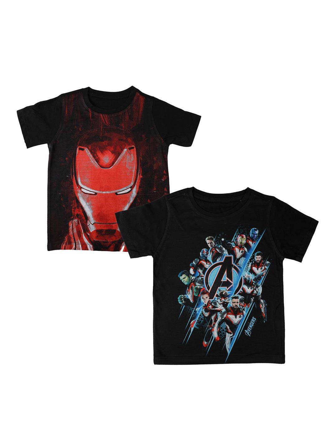 Marvel by Wear Your Mind Boys Pack Of 2 Black Avengers Printed Round Neck T-shirts-picture-21