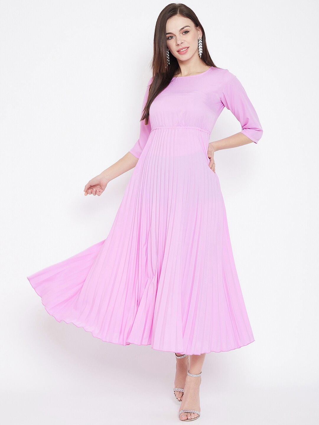 U&F Women Pink Solid Maxi Dress