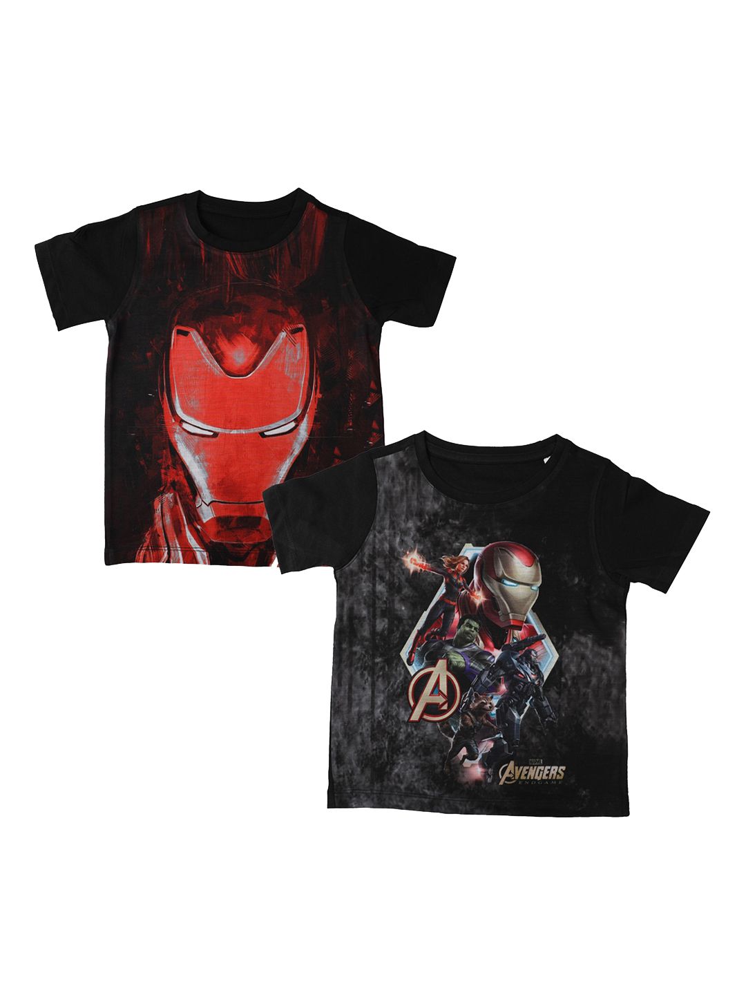 Marvel by Wear Your Mind Boys Pack Of 2 Black Avengers Printed Round Neck T-shirts-picture-35