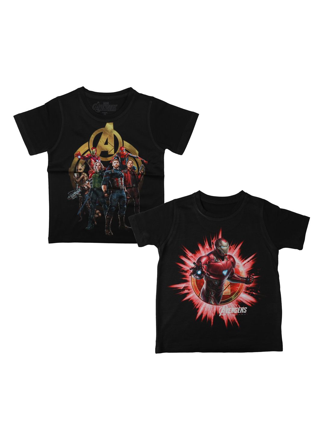 Marvel by Wear Your Mind Boys Pack Of 2 Black Avengers Printed Round Neck T-shirts-picture-28