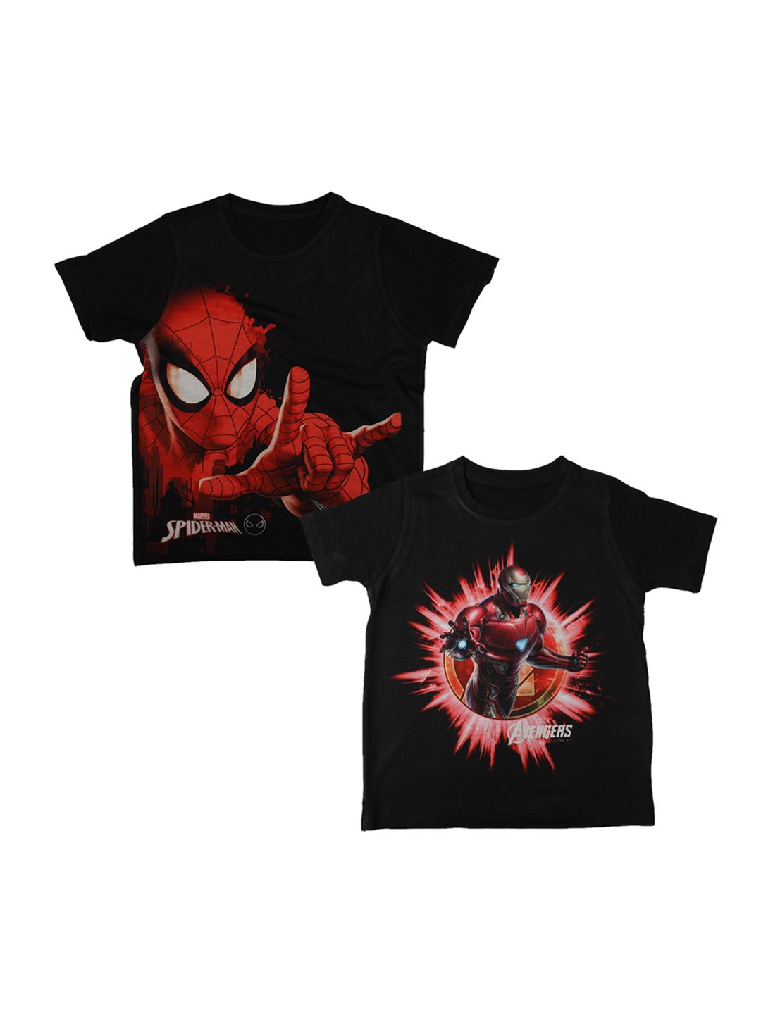 Marvel by Wear Your Mind Boys Pack Of 2 Black Avengers Spiderman Printed Round Neck T-shirts-picture-37