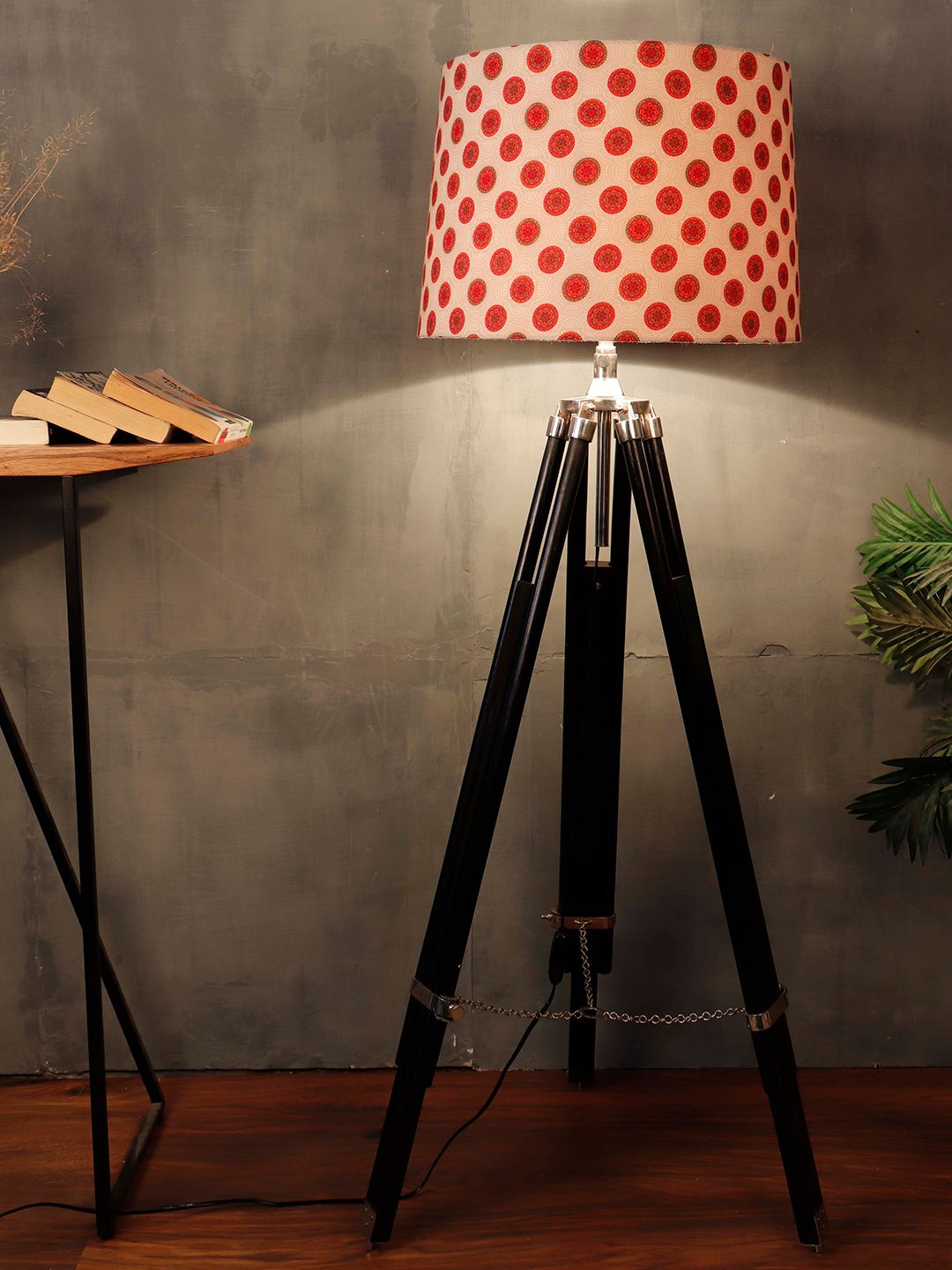 Grated Ginger Beige & Red Printed Contemporary Frustum Shaped Lamp Shade-image-18