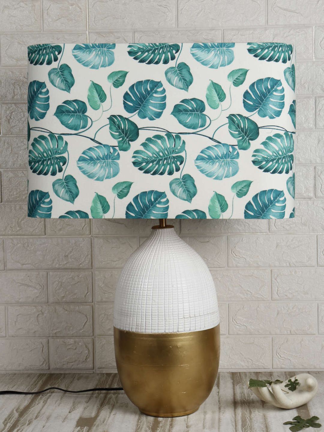 Grated Ginger White & Green Leaf Printed Rectangular Shaped Lampshade-picture-25