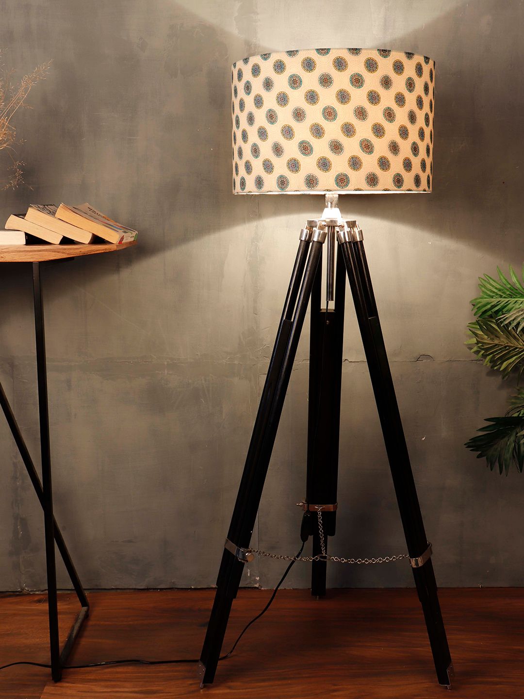 Grated Ginger Green & Beige Printed Cylindrical Shaped Lamp Shade-image-46