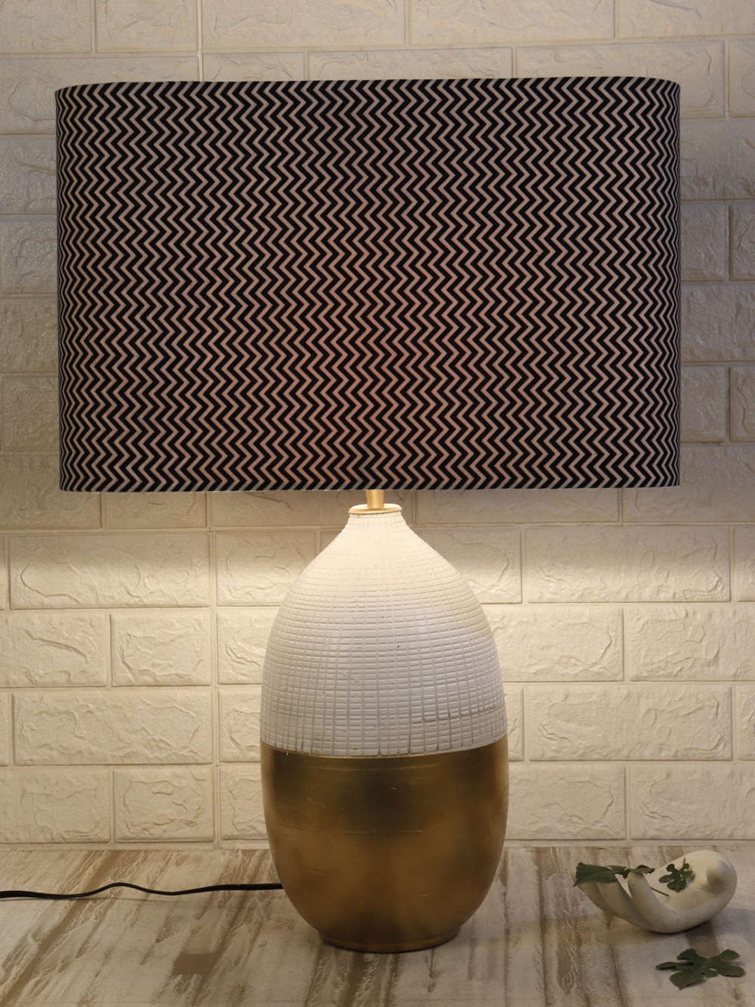 Grated Ginger Black & White Printed Fabric Rectangle Lampshade-picture-37