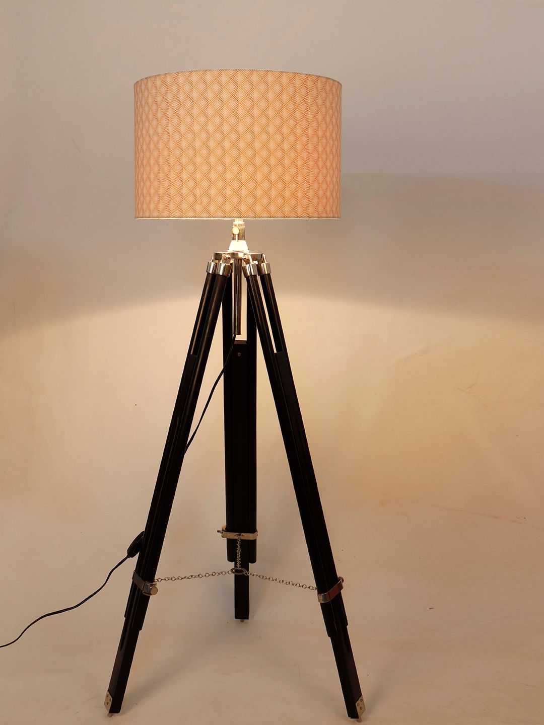 Grated Ginger Beige & White Printed Cylindrical Shaped Lampshade-image-17