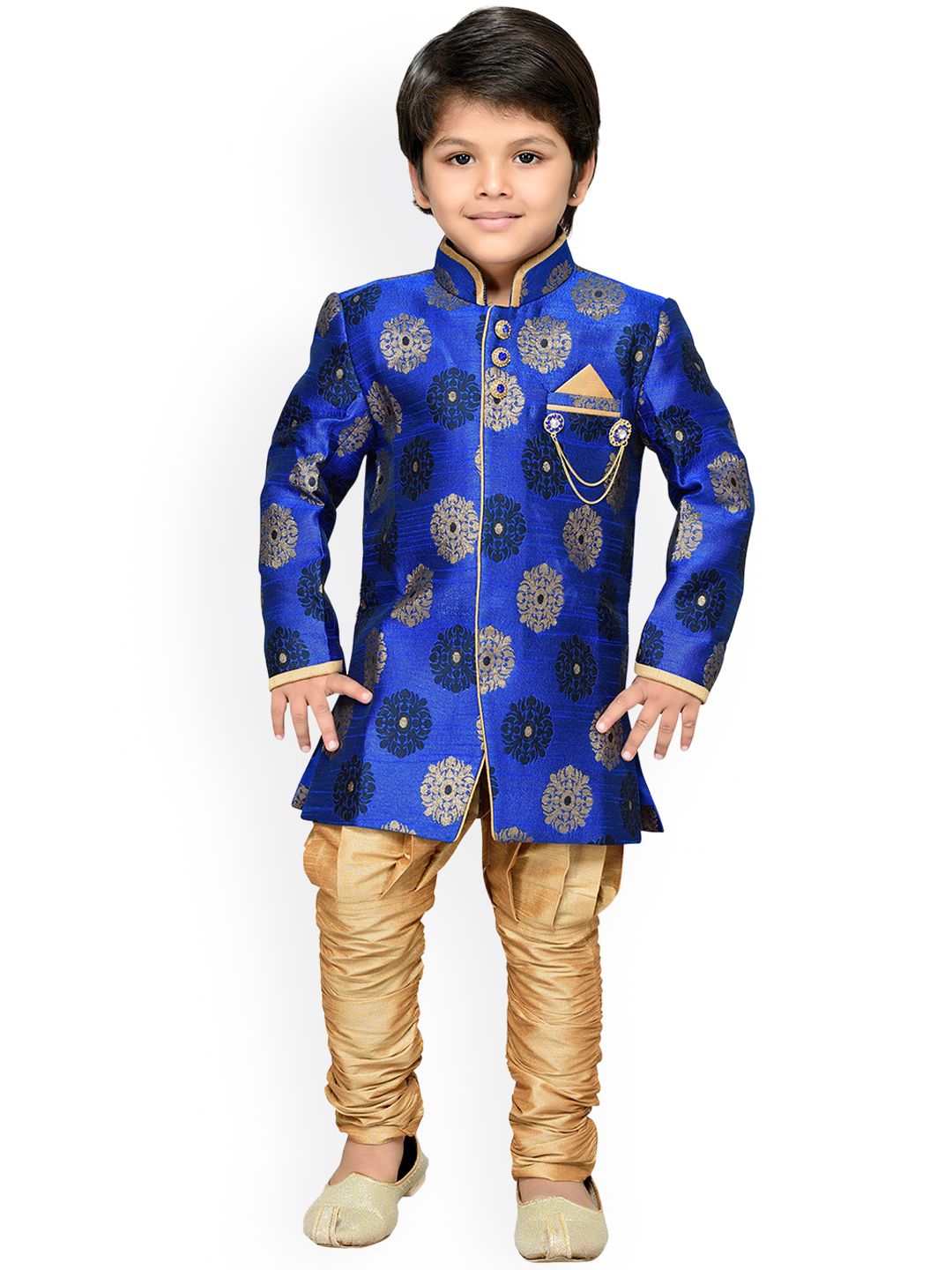 Aj DEZInES Boys Blue & Brown Woven-Design Sherwani Set-picture-58