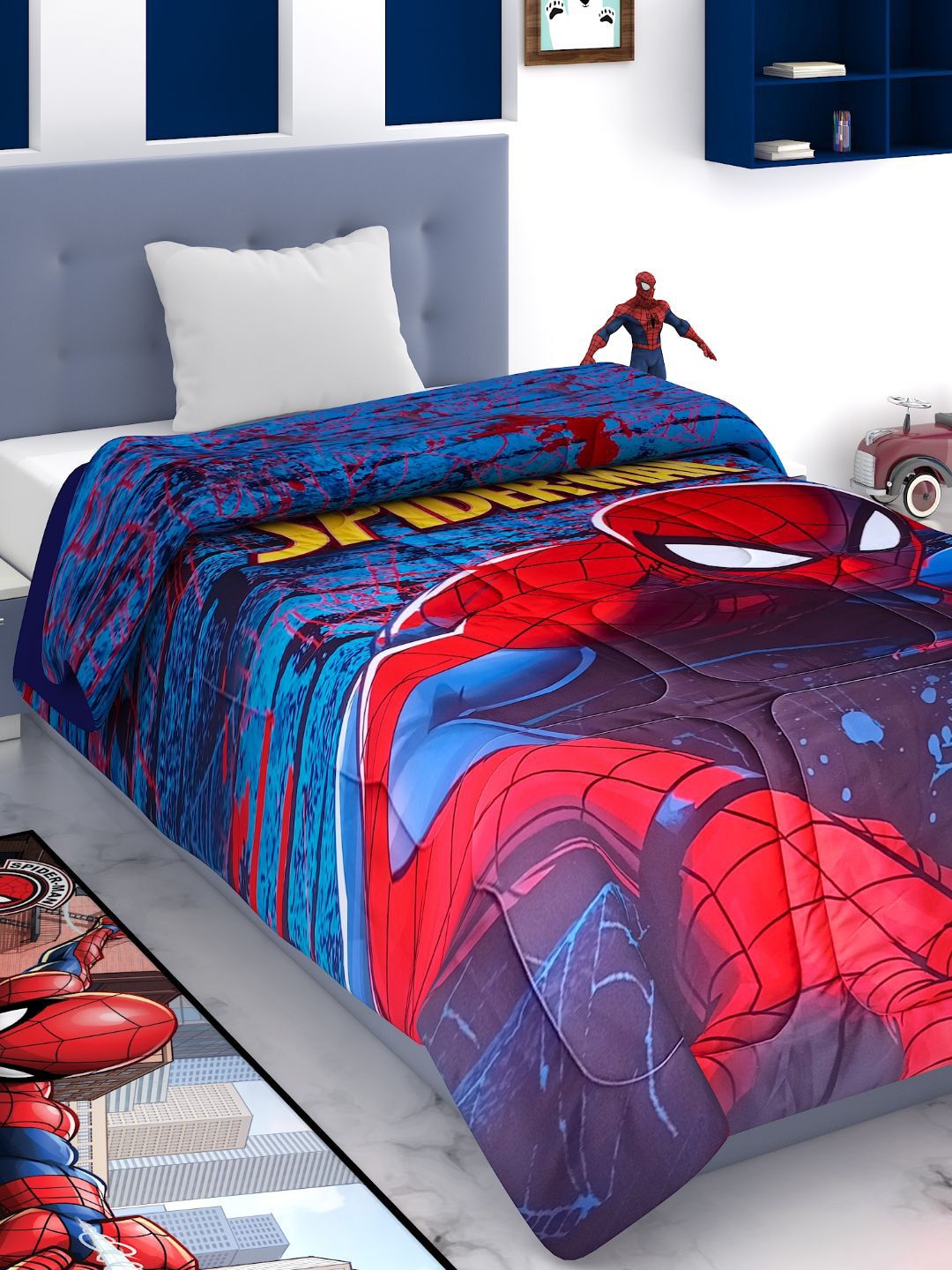 Marvel Blue & Red Printed Mild Winter 300 GSM Cotton Single Bed Comforter-picture-31