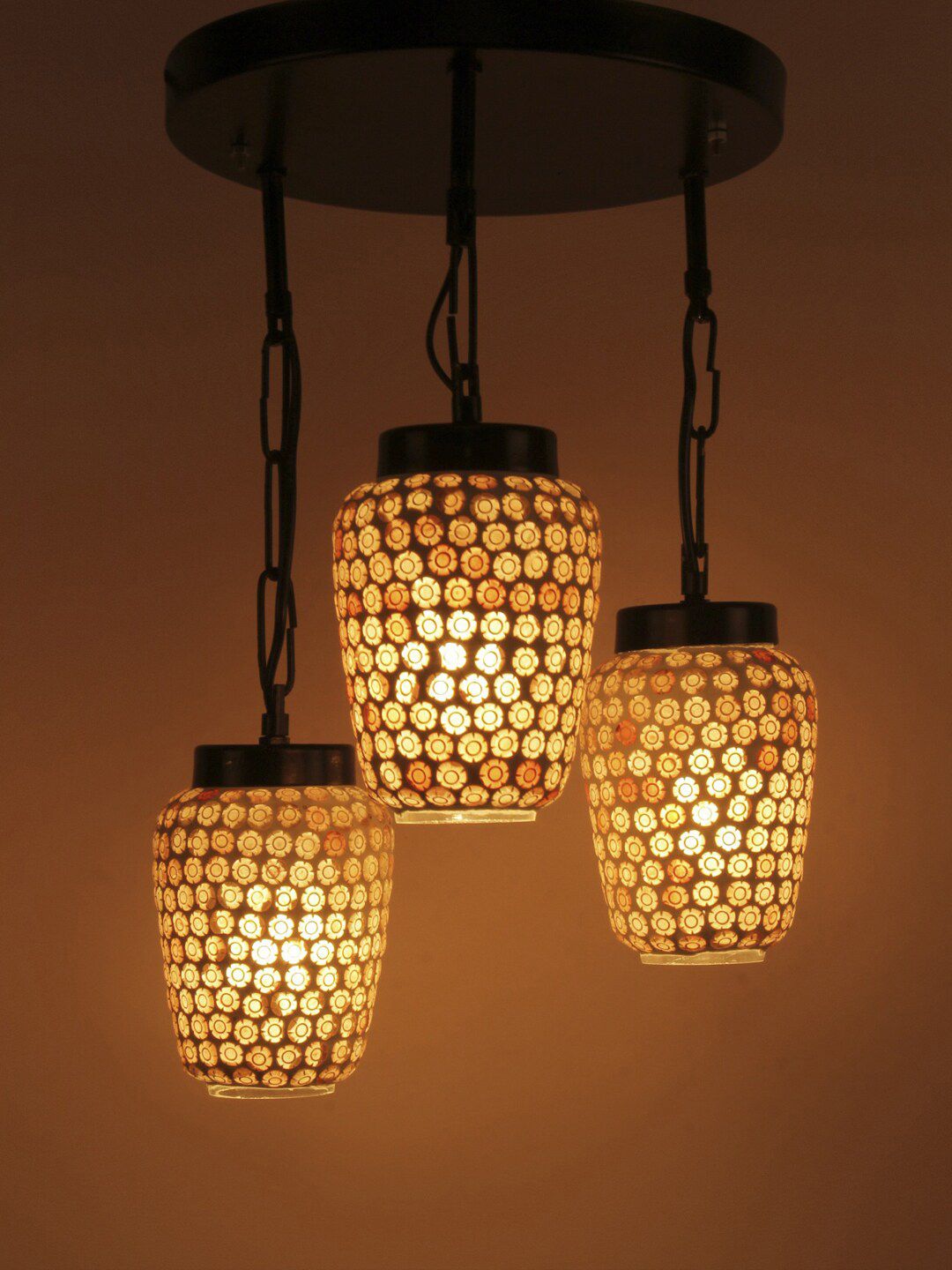 Devansh White & Gold-Toned Printed Mosaic Glass Cluster Light-picture-30