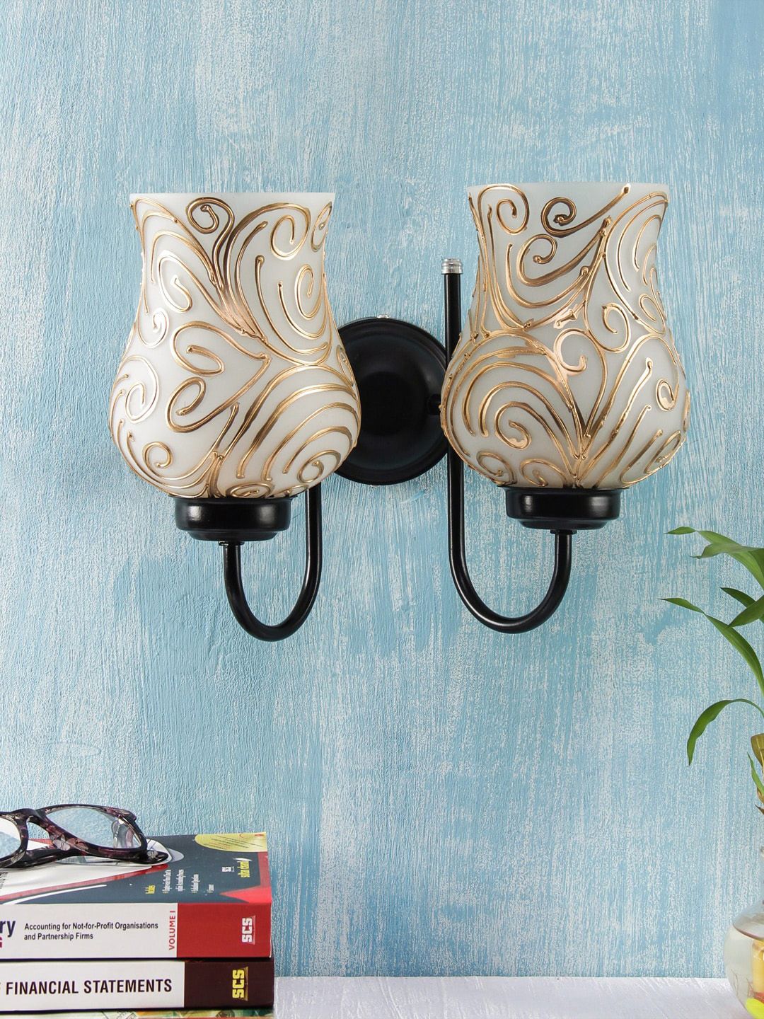 Devansh White & Gold-coloured Mosaic Design Traditional Wallchiere Lamp-picture-56
