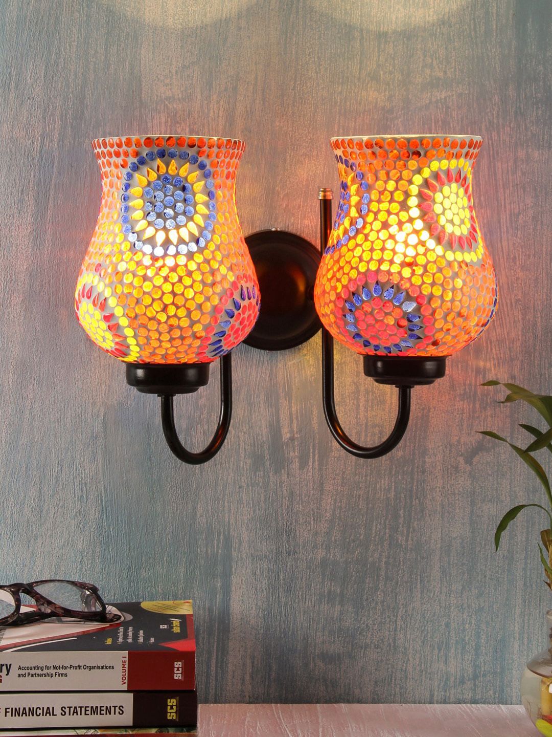 Devansh Orange & Yellow Self-Design Traditional Mosaic Wallchiere-image-35