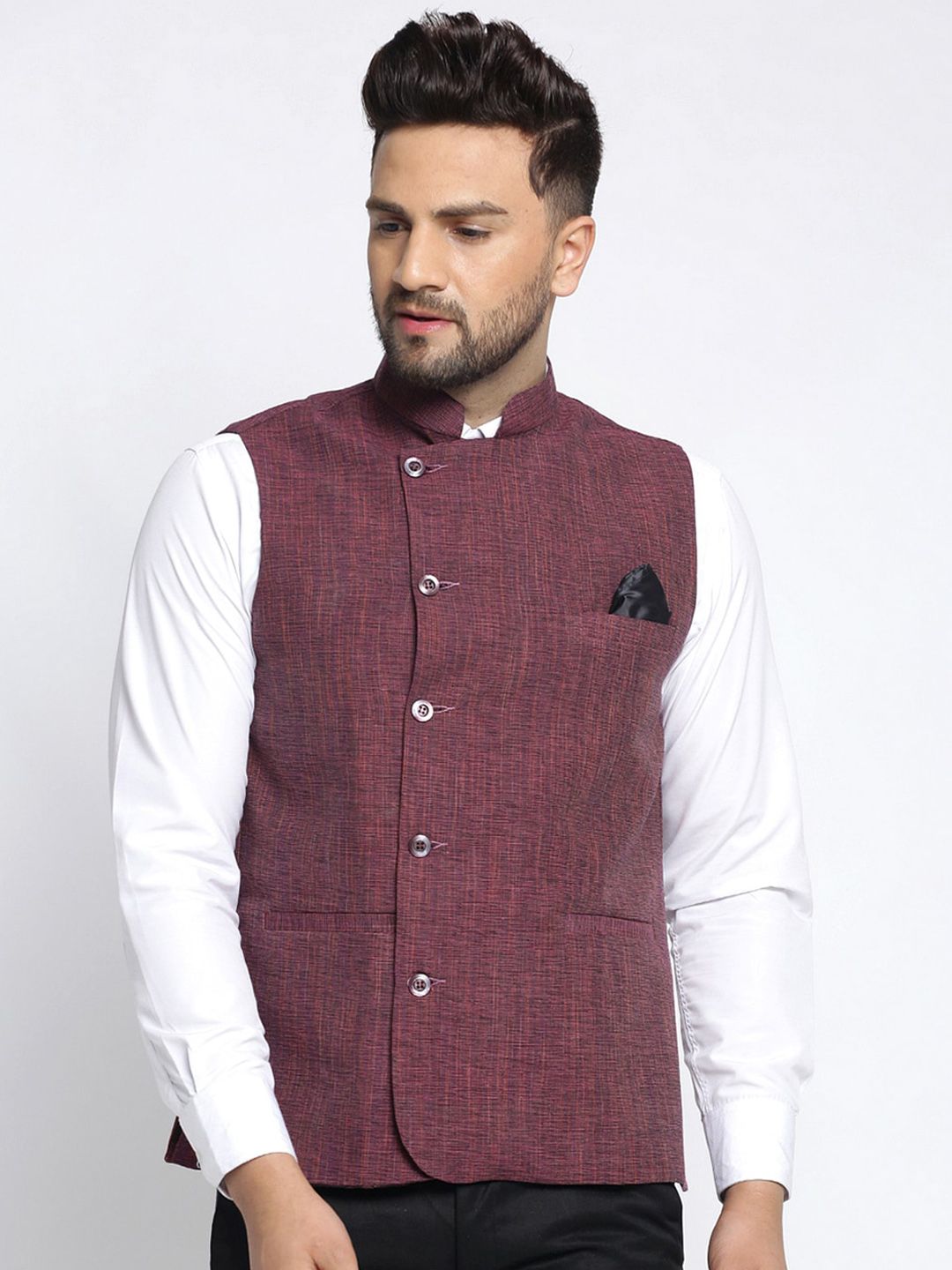 KLOTTHE Men Magenta Woven Design Nehru Jacket-picture-45