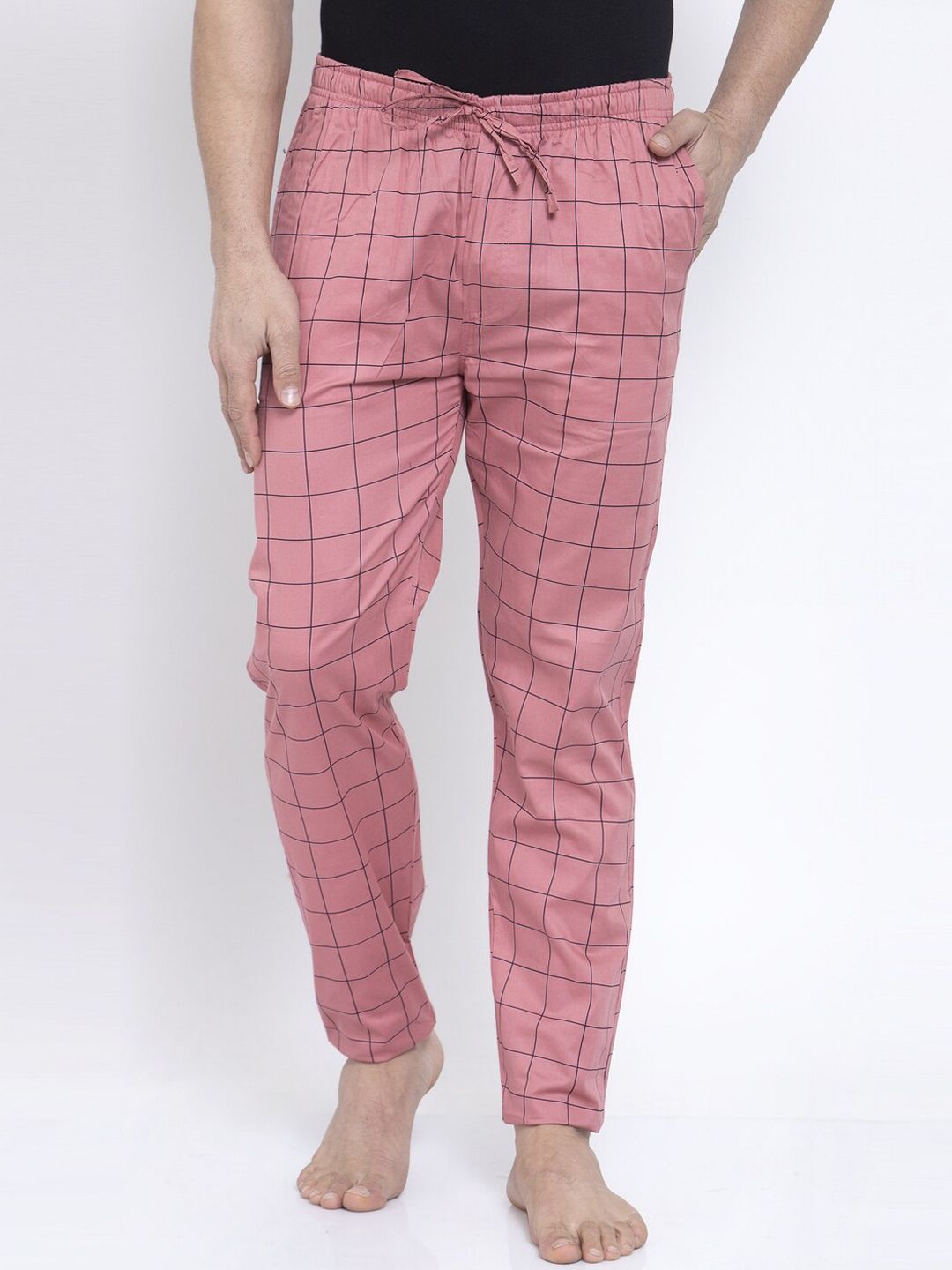 JAINISH Men Pink Checked Lounge Pants-picture-29
