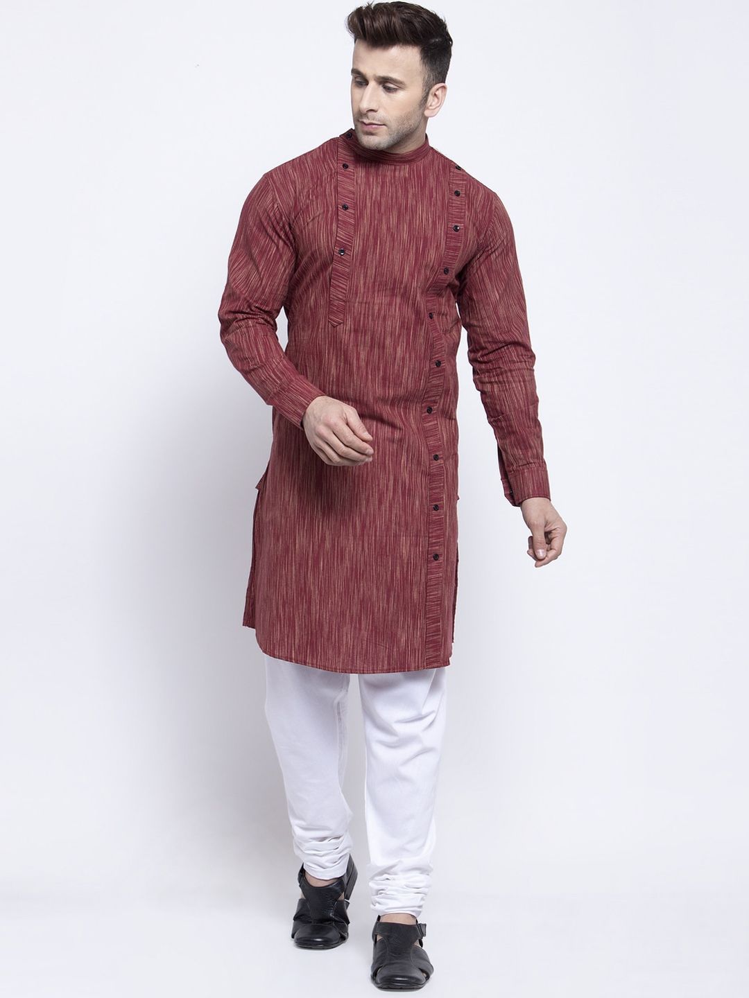 KLOTTHE Men Maroon & Beige Striped A-Line Kurta-picture-25