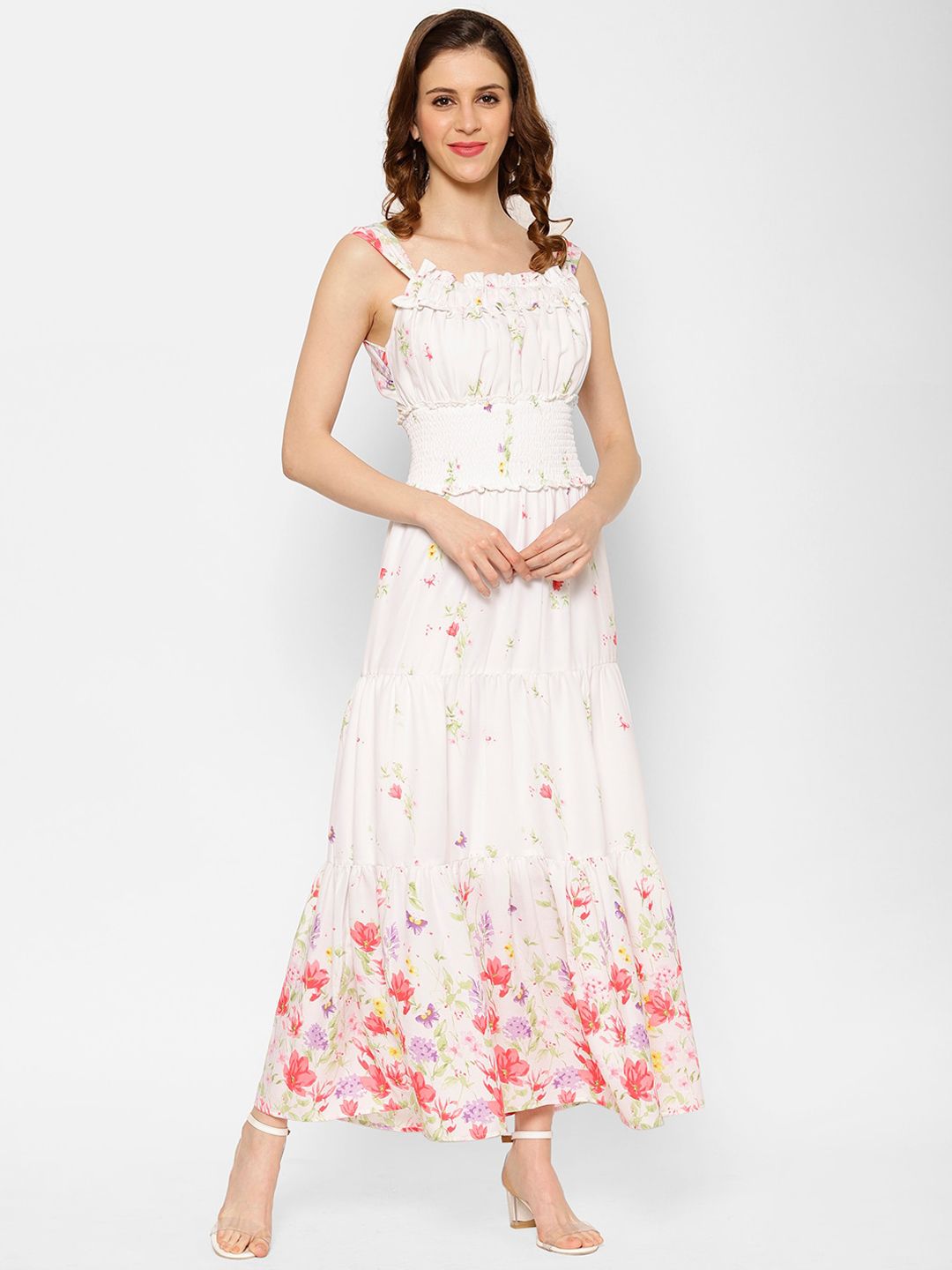 KASSUALLY Women White Floral Printed Maxi Dress