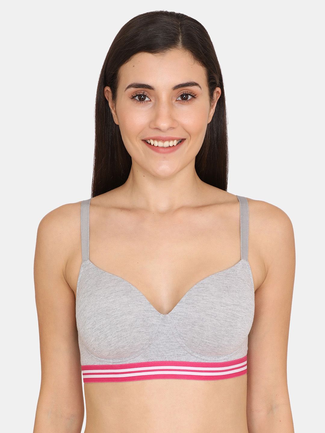 Zivame Grey & Pink Solid Non-Wired Lightly Padded T-shirt Bra ZI1175FASHAGREY