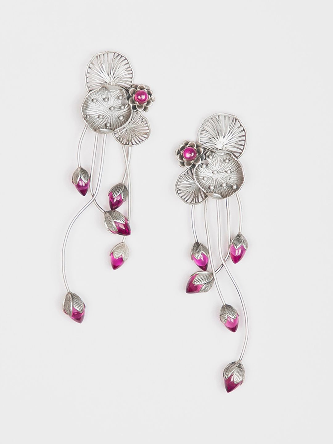 SHAYA Silver & Pink Floral Drop Earrings-picture-21