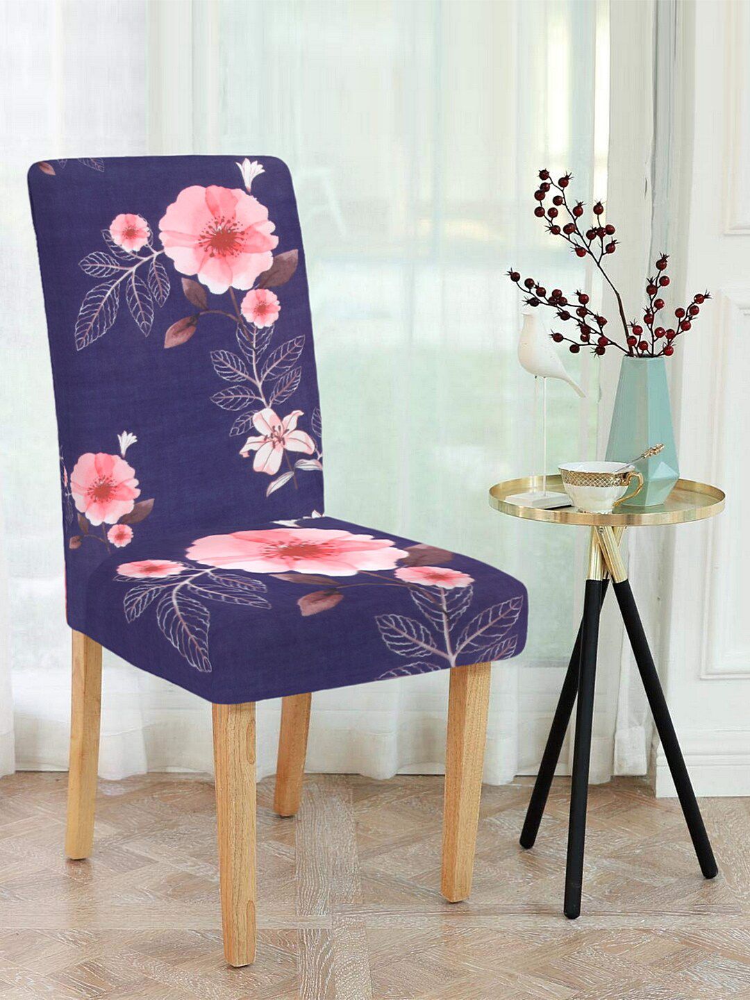 Cortina Set Of 4 Purple & Pink Printed Chair Covers