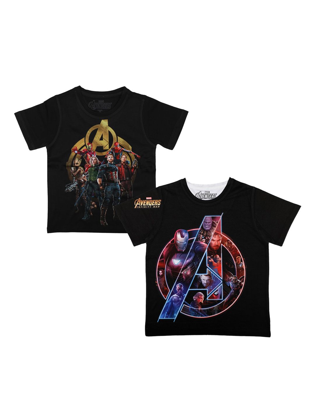 Marvel by Wear Your Mind Boys Pack Of 2 Black Avengers Printed Round Neck T-shirts-picture-13