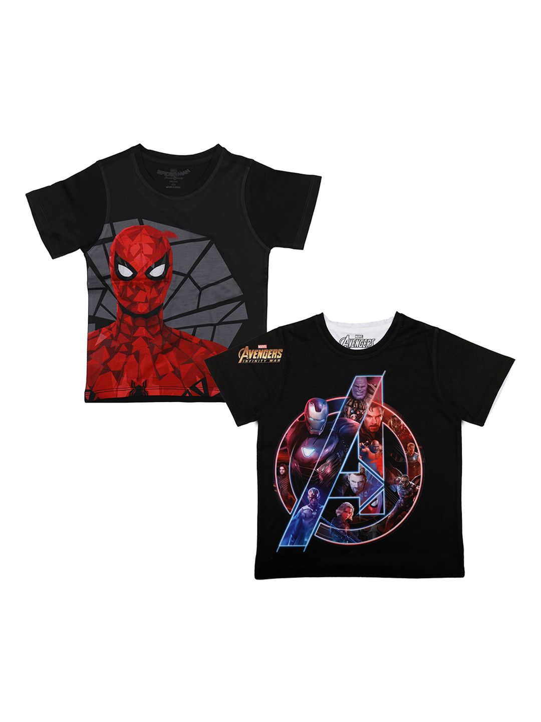 Marvel by Wear Your Mind Boys Pack Of 2 Black Spiderman & Avengers Round Neck T-shirts-picture-10