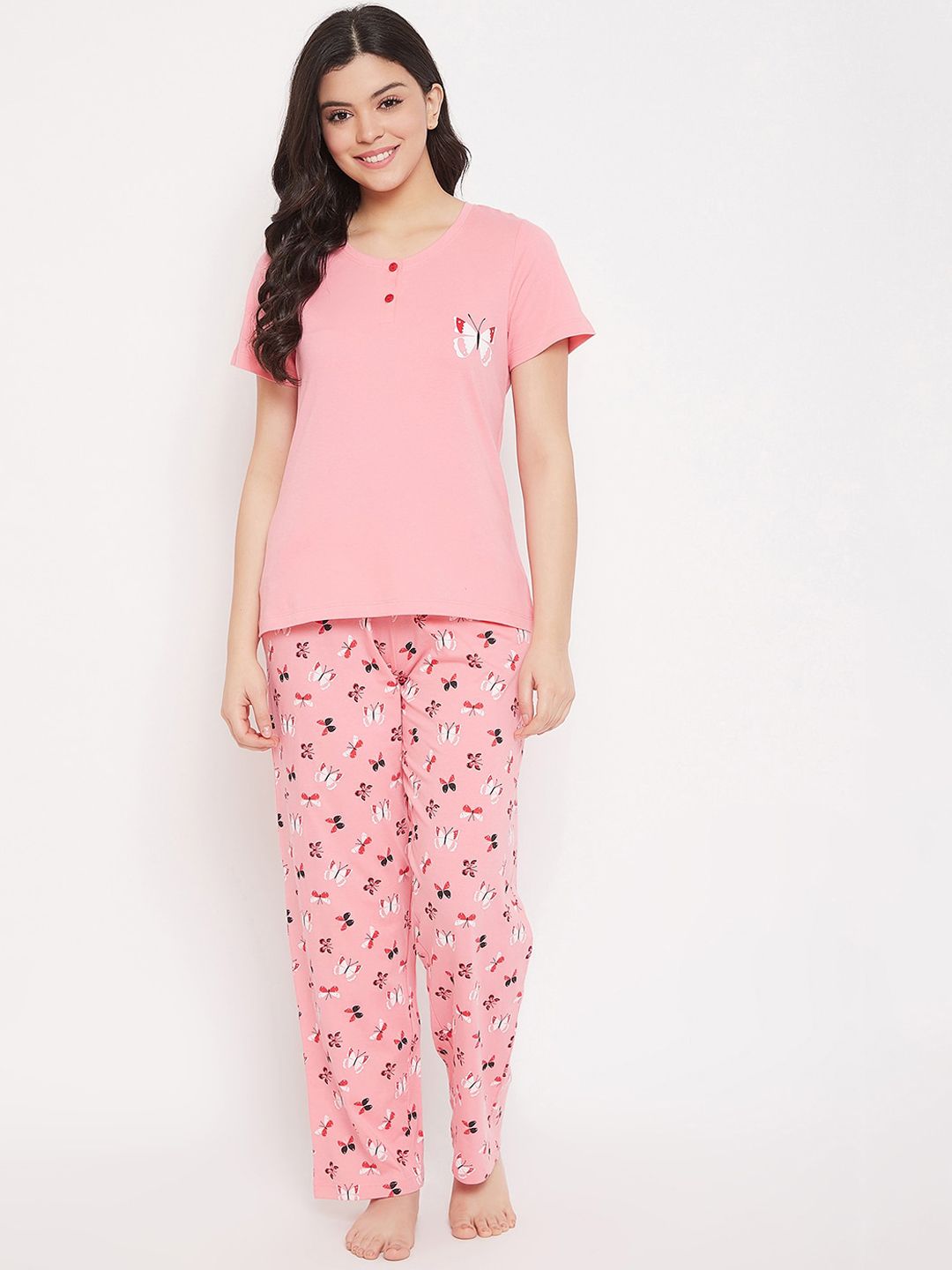 Clovia Women Pink & Red Printed Night Suit-picture-29