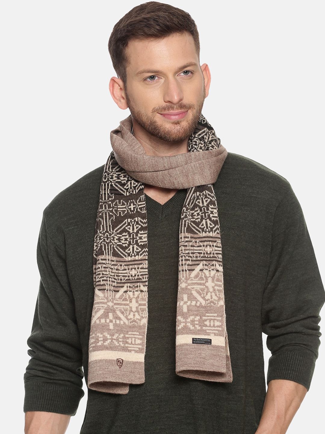513 Men Brown & Beige Woven-Design Knitted Muffler-picture-34