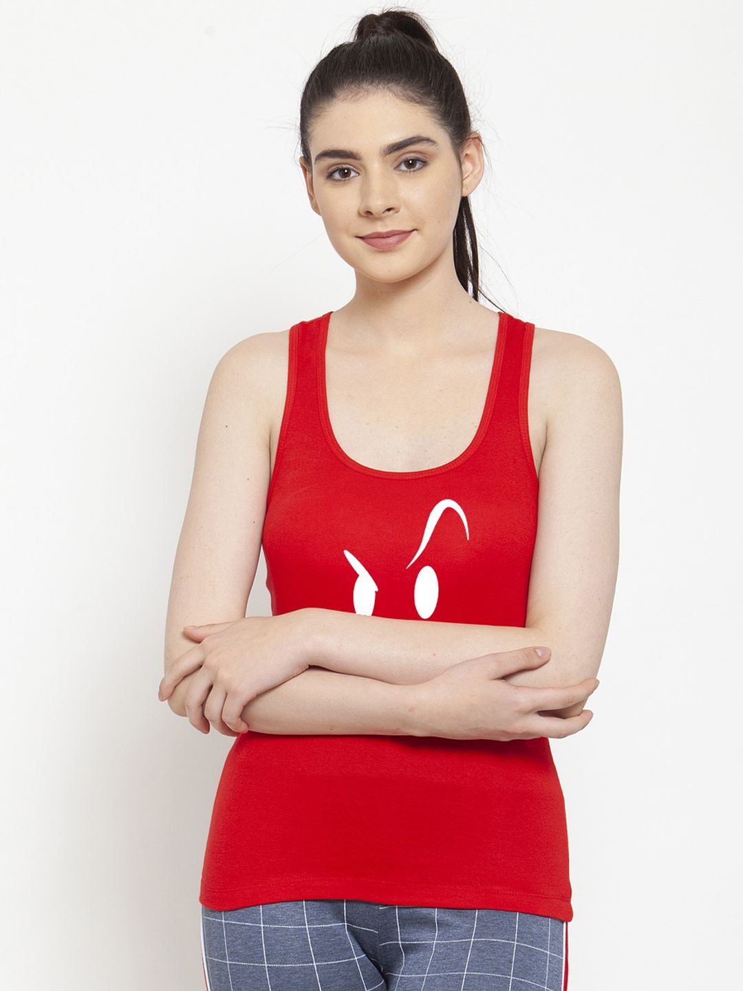 Friskers Women Red & White Printed Camisole-image-0