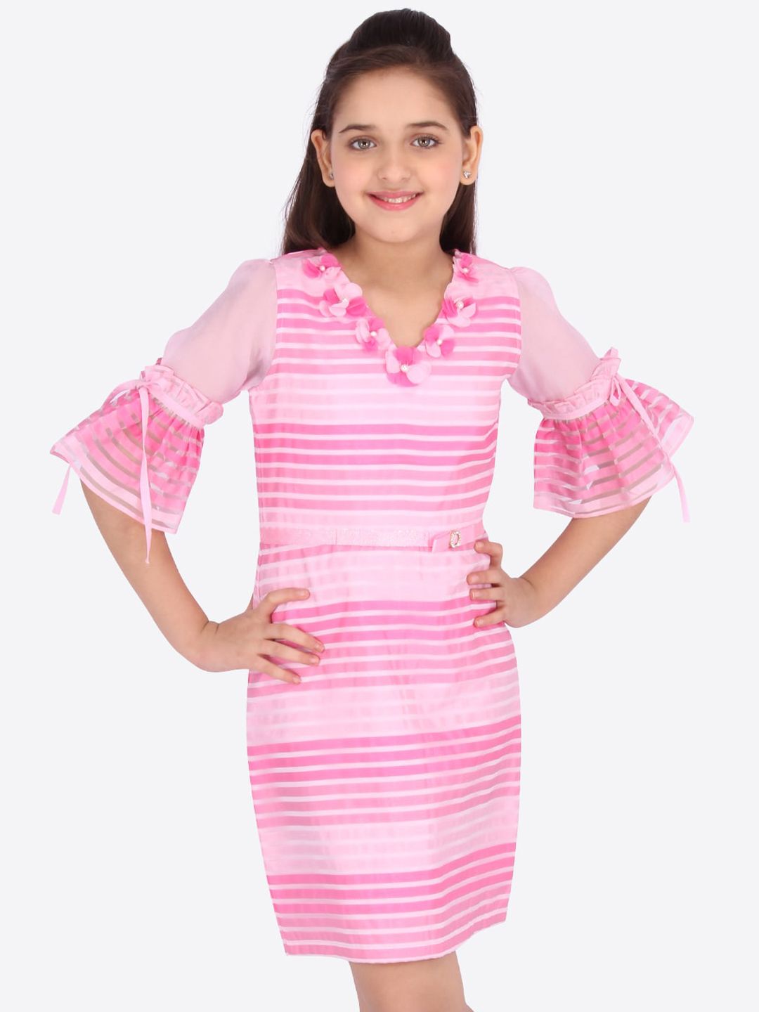 CUTECUMBER Girls Pink Striped Sheath Dress-picture-18