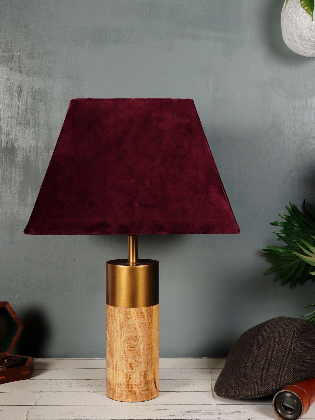Grated Ginger Maroon & Gold-Toned Textured Frustum Table Lamp-picture-40