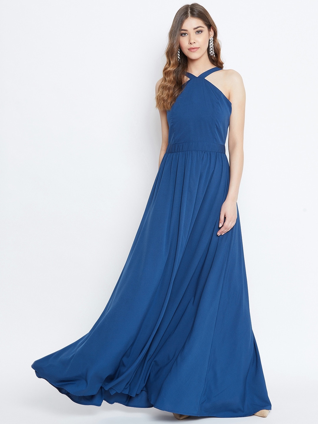 Berrylush Women Blue Solid Maxi Dress