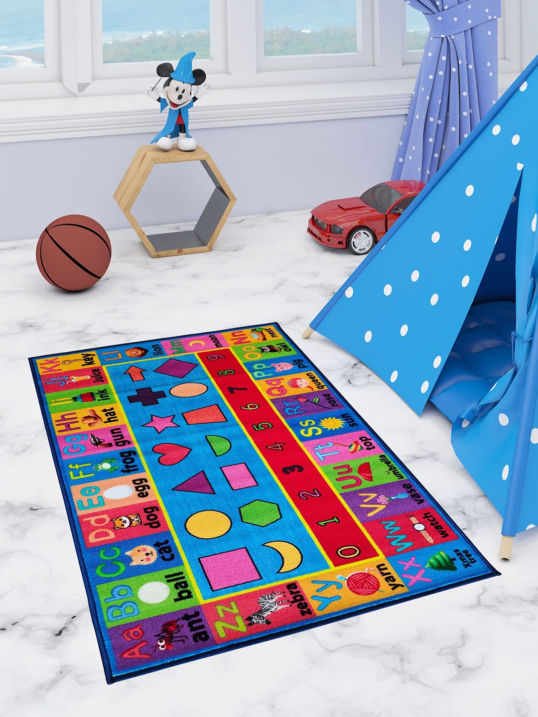 Athom Trendz Blue & Red Geometric Printed Anti-Skid Carpet-image-12