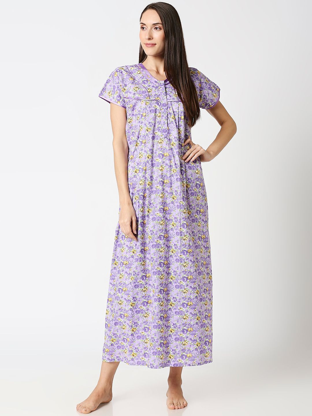 AV2 Purple & Green Printed Maternity Nursing Nighty-picture-43