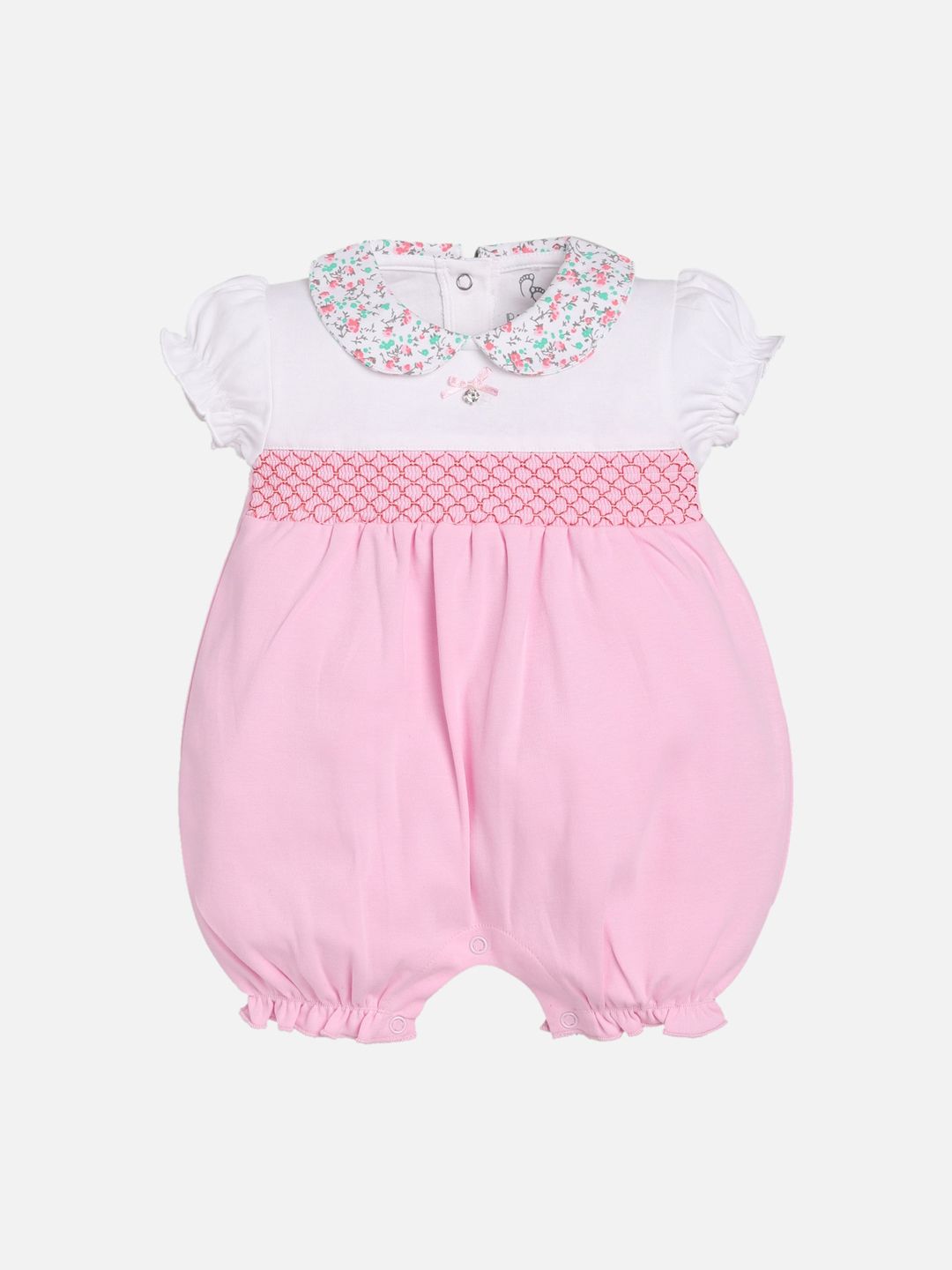 BABY GO Infants Kids Pink & White Solid Cotton Romper-picture-51