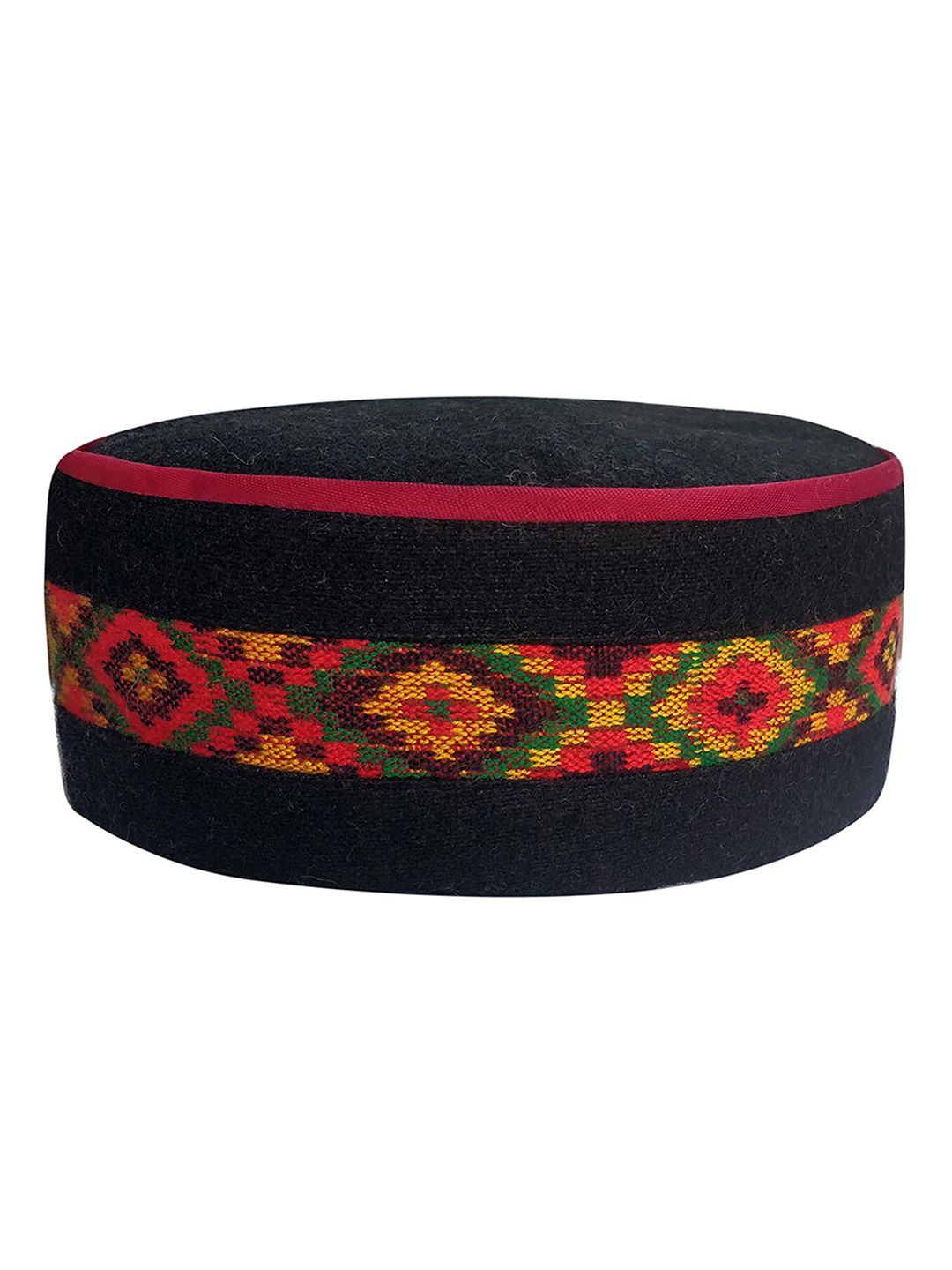 Vastraa Fusion Unisex Black & Orange Embroidered Himachali Kullu Woollen Topi-image-22