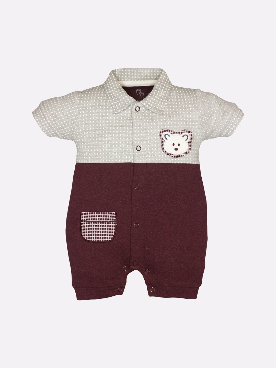 BABY GO Infant Kids Brown & Grey Colourblocked Cotton Romper