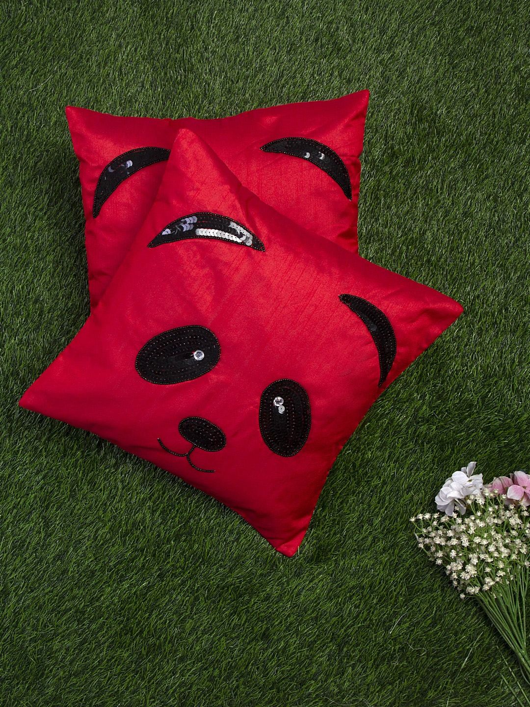 Alina decor Red & Black Set of 2 Embellished Square Cushion Covers-picture-10