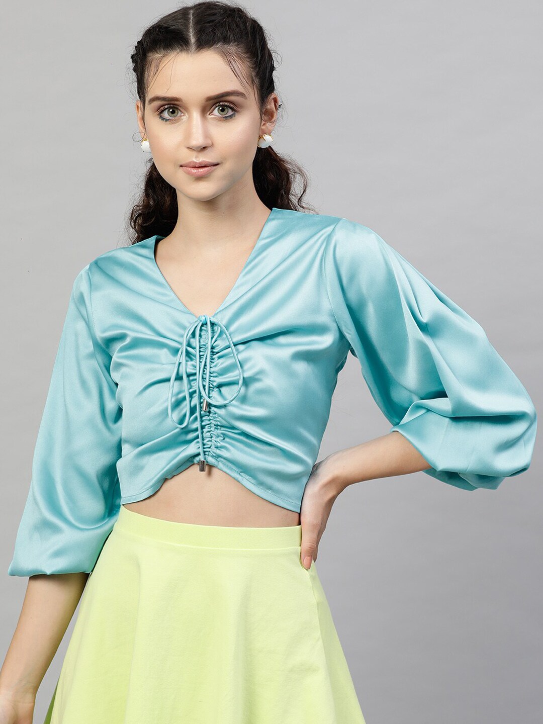 Street 9 Turquoise Blue Fitted Crop Top