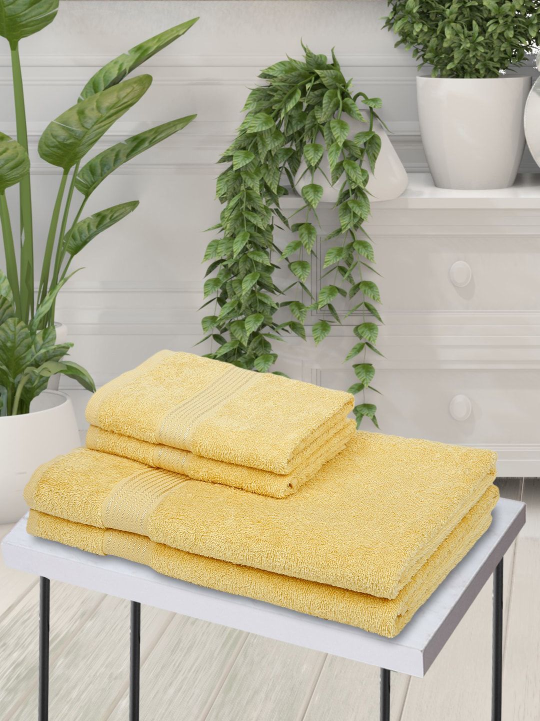 BIANCA Set Of 4 Yellow Solid 380 GSM Super-Soft Bath Towels-image-20