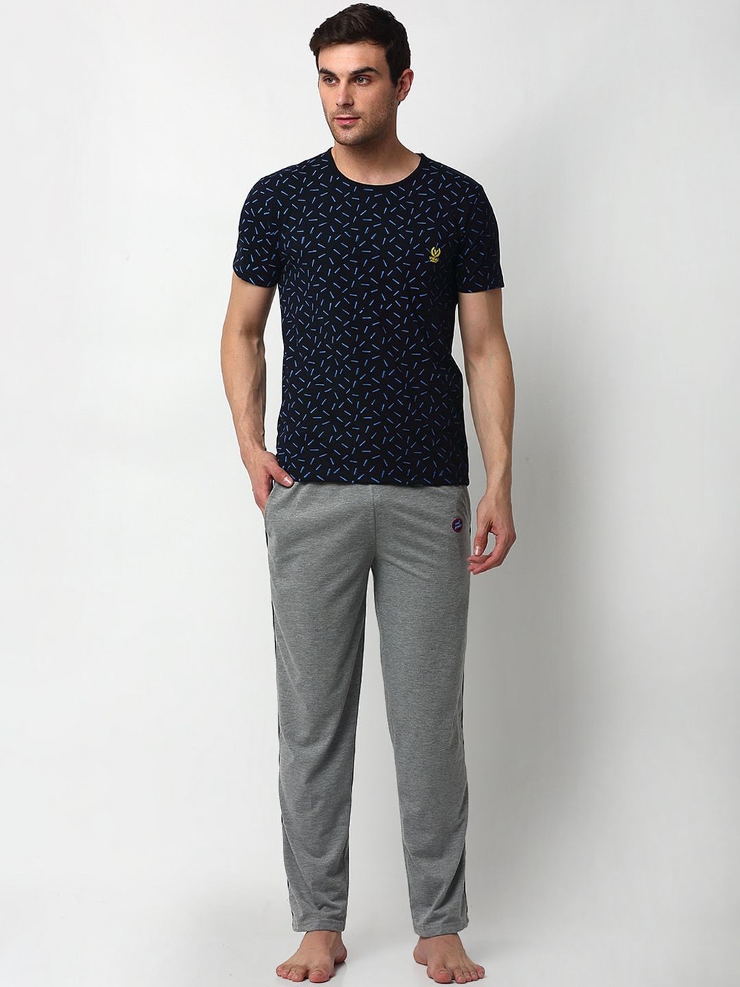 mack jonney VIMAL JONNEY Men Navy Blue & Grey Printed Night suit-picture-38