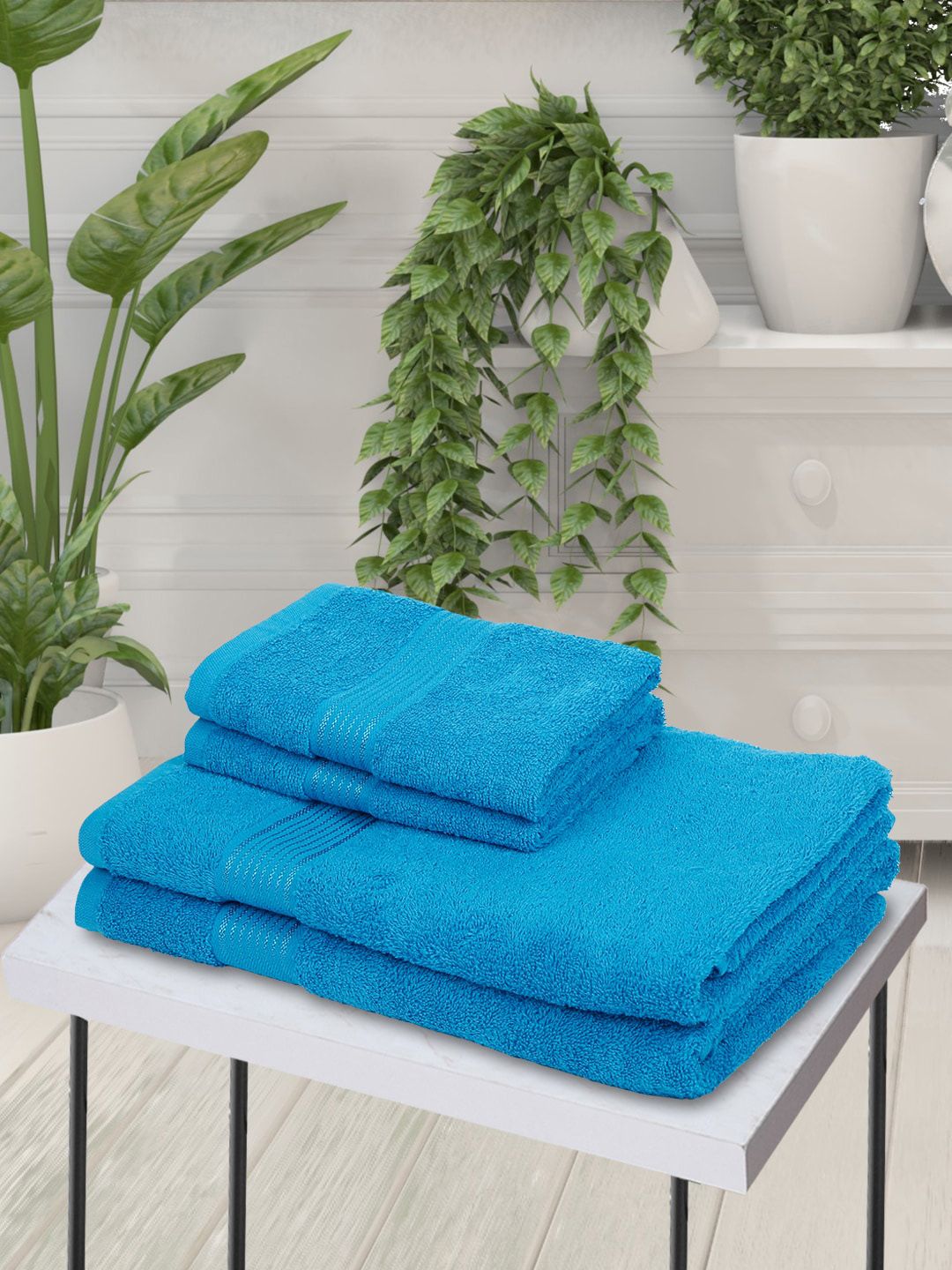 kopa BIANCA Set Of 4 Blue Solid Cotton 380 GSM Super-Soft Towel Set-picture-43