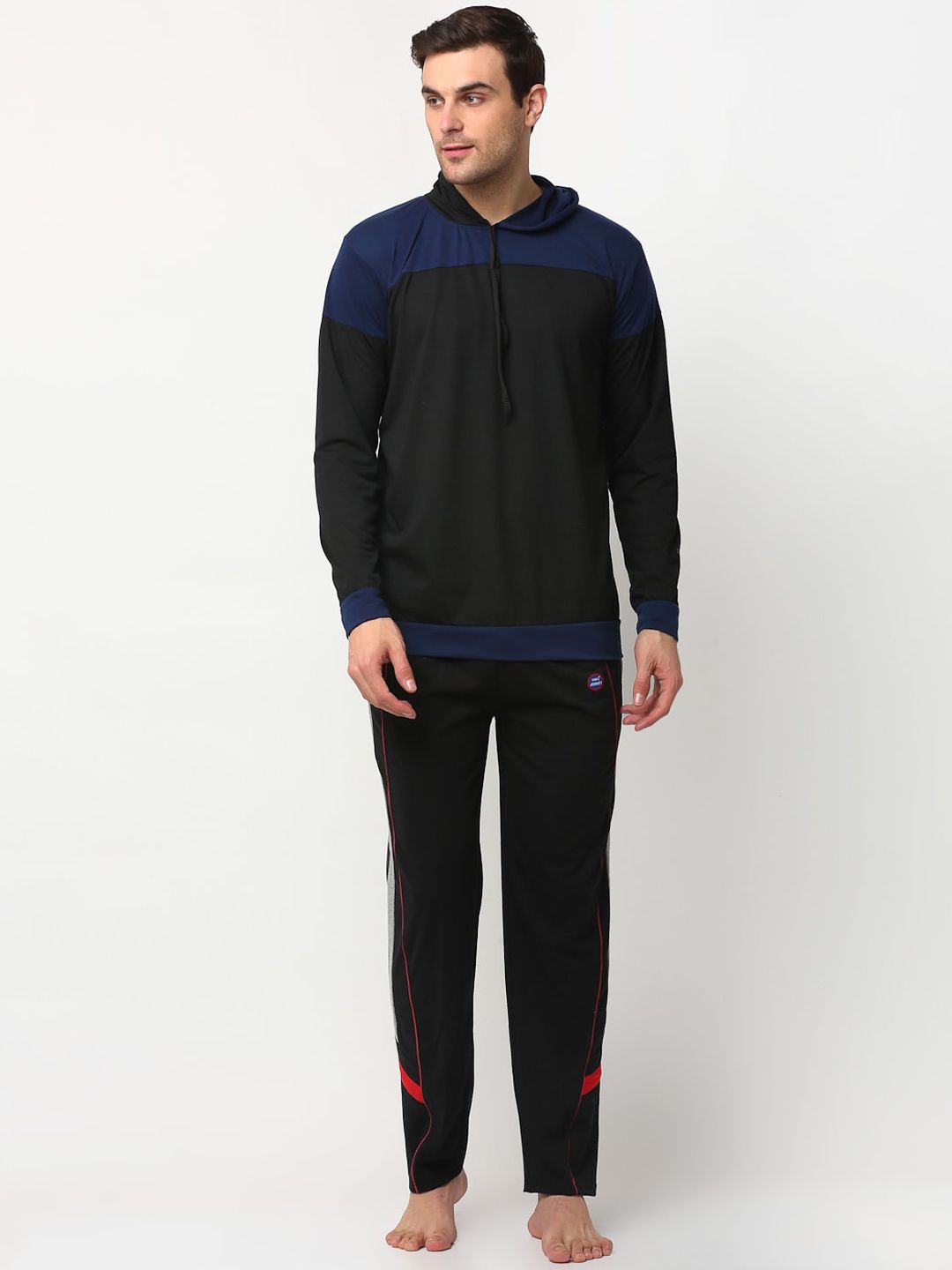 mack jonney VIMAL JONNEY Men Black & Navy Blue Colourblocked Night suit-picture-36