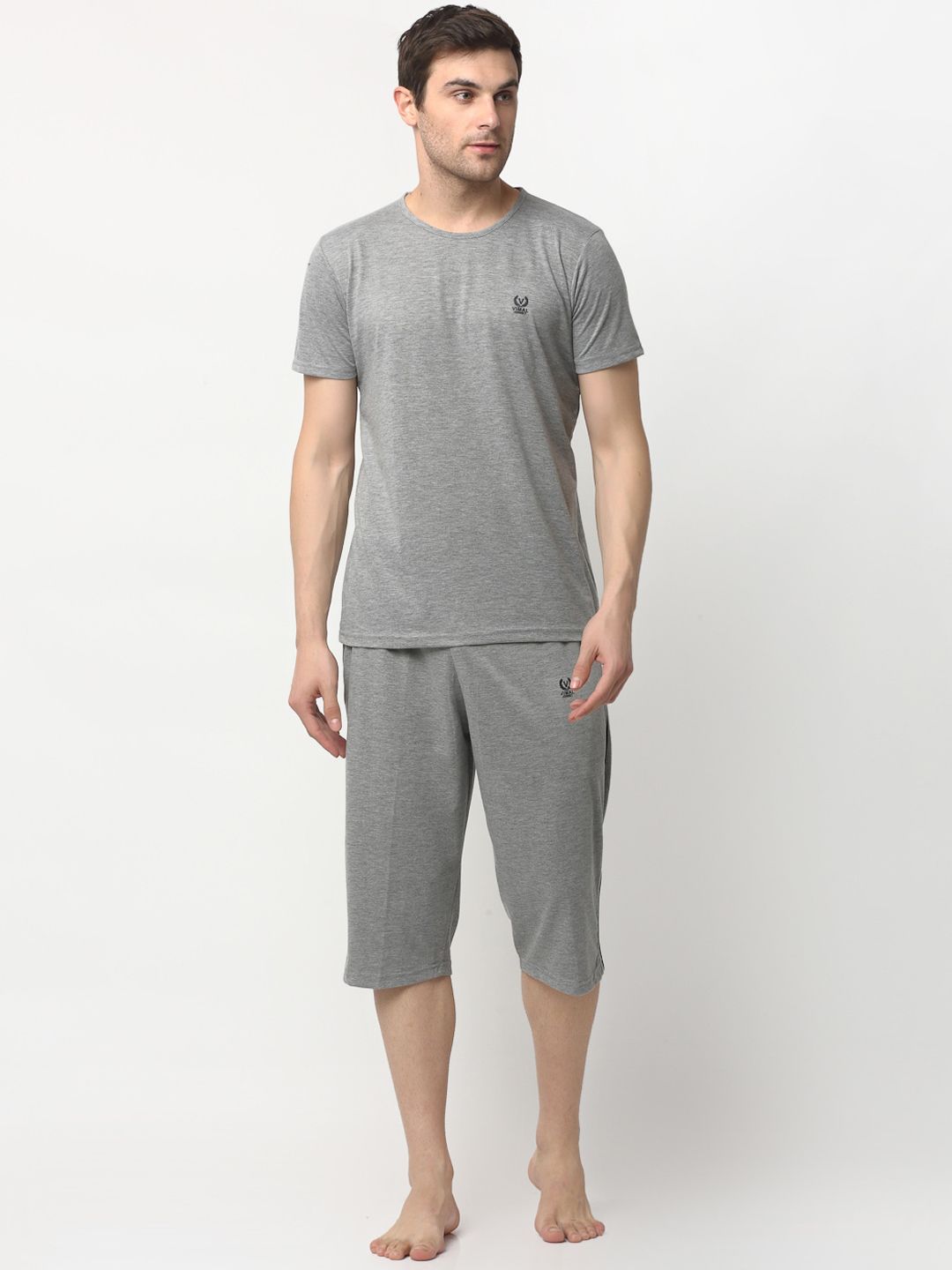 mack jonney VIMAL JONNEY Men Grey Melange Solid Night suit-picture-16