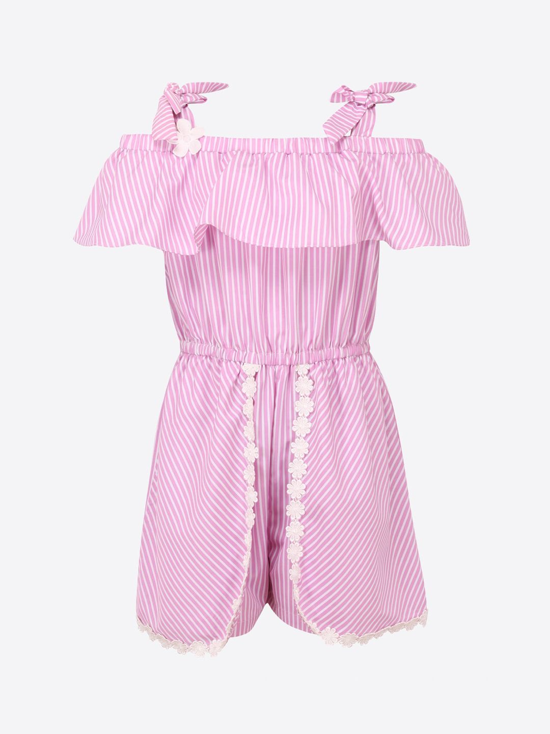 CUTECUMBER Girls Pink & White Striped Playsuit-picture-10