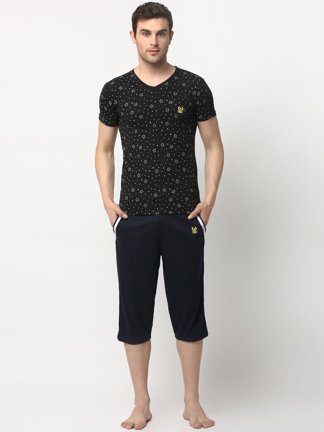 mack jonney VIMAL JONNEY Men Black & Navy Blue Printed Night suit-picture-40