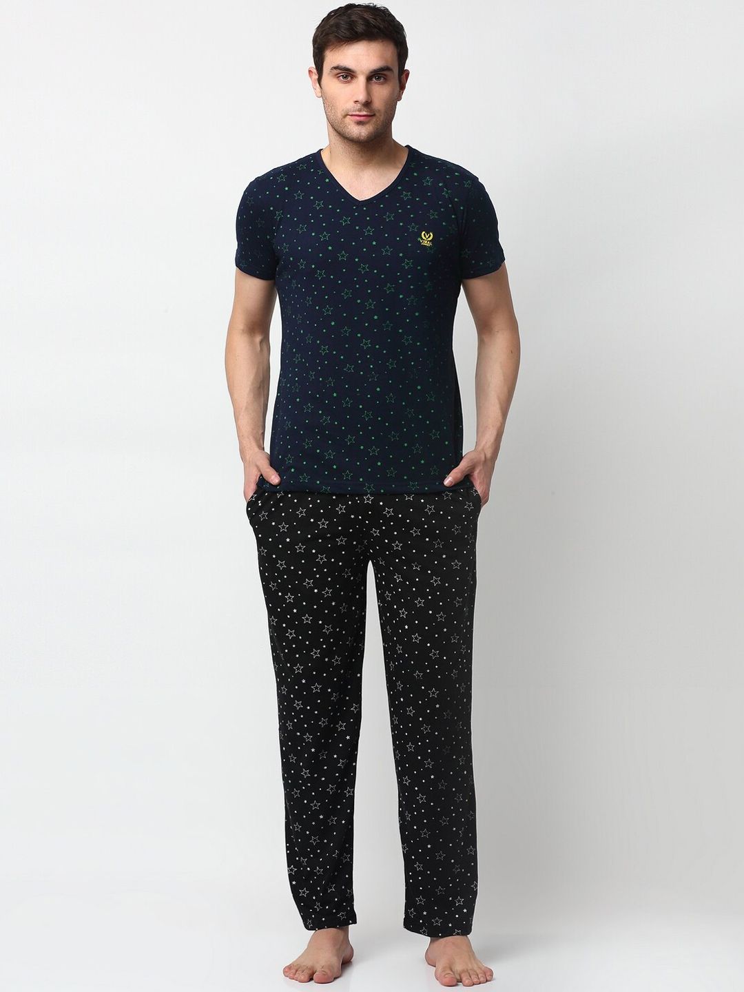 mack jonney VIMAL JONNEY Men Navy Blue & Black Printed Night Suit V_P1NVY_D1_P1BLK_02-picture-35