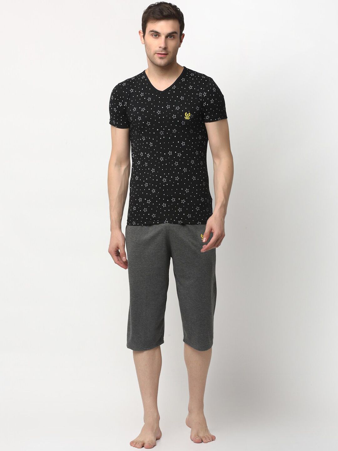 mack jonney VIMAL JONNEY Men Black & Grey Printed Night suit-picture-44